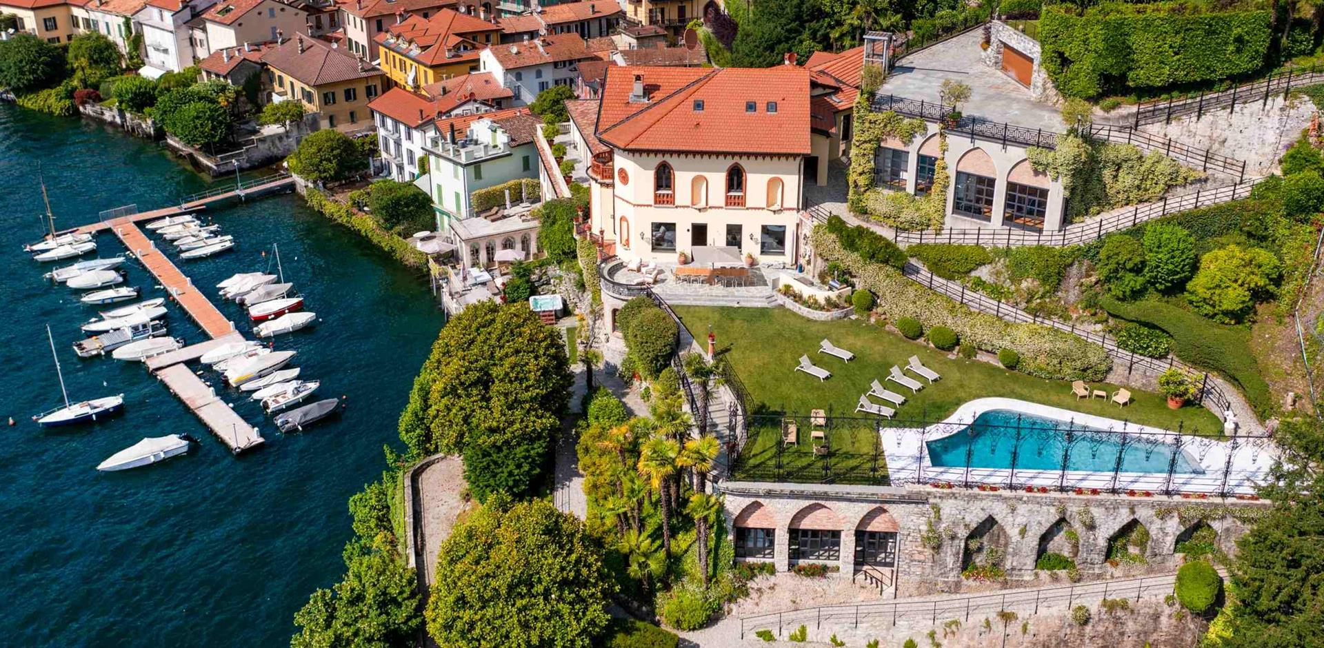 Aerial view, Villa du Lac, Lake Como, Italy